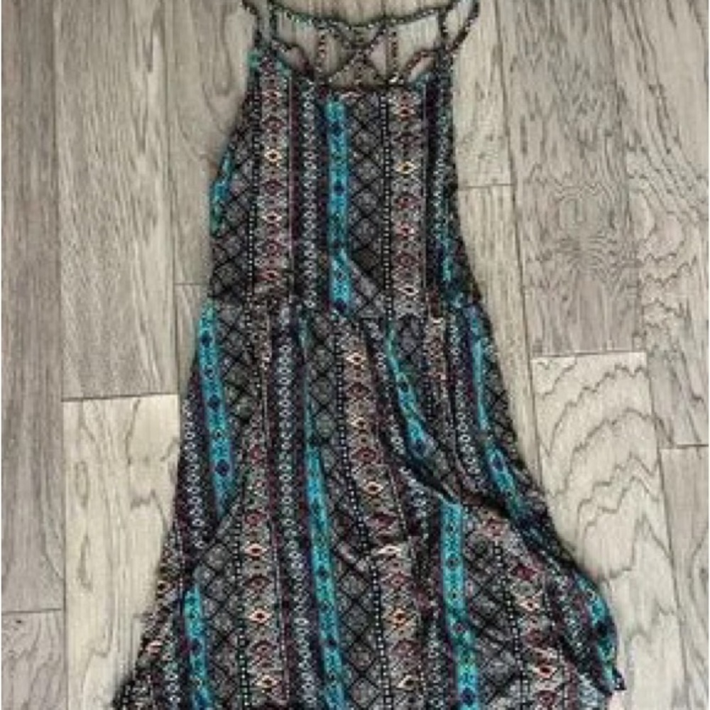 Boho Strappy Maxi Dress in Teal Pattern